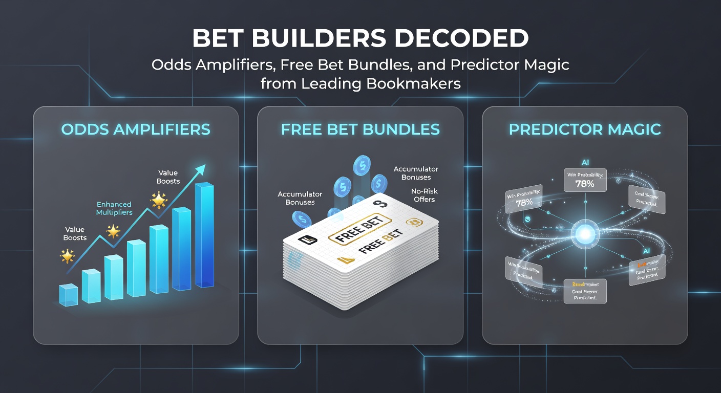 Screenshot of a bookmaker's predictor tool forecasting bet builder outcomes with stats on player performance and match trends