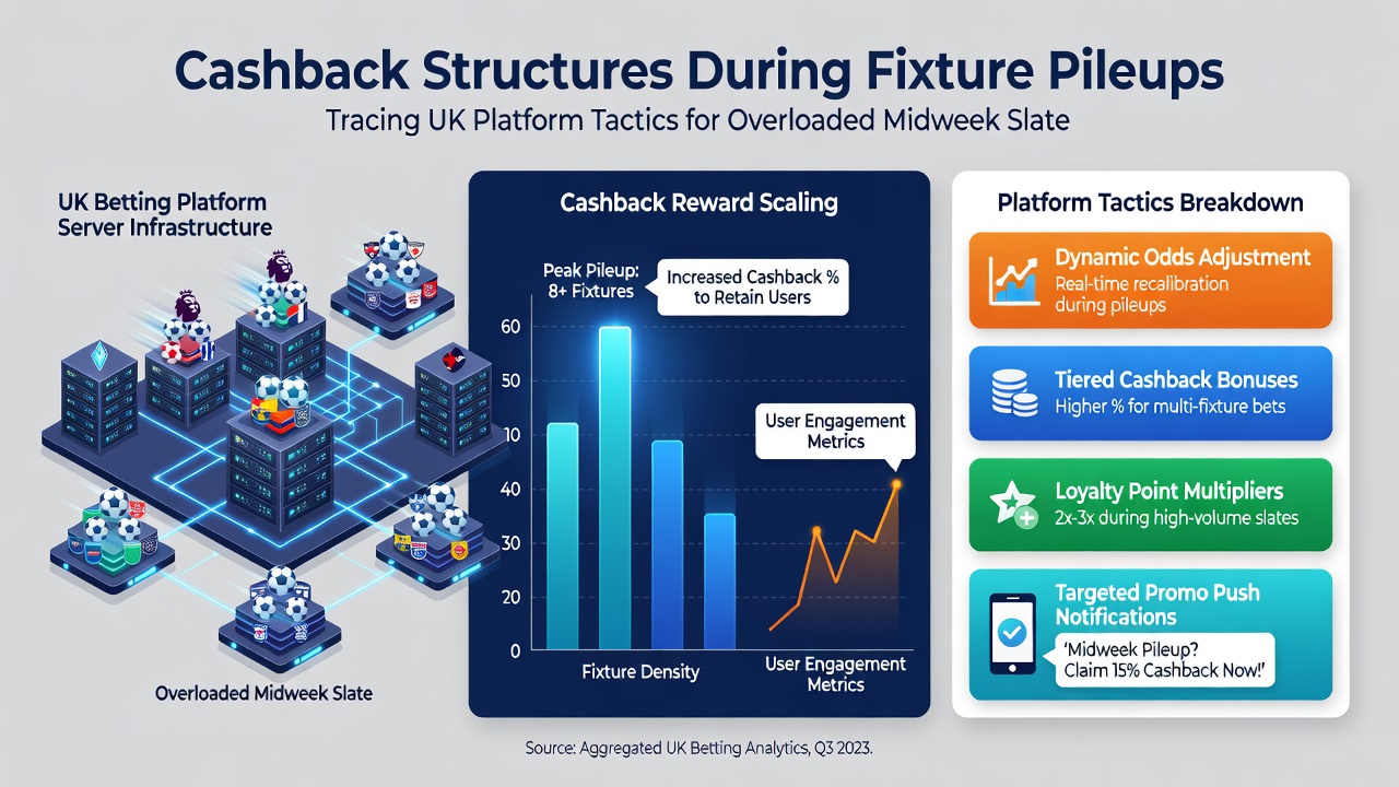 Diagram showing cashback percentage tiers during congested midweek football schedules