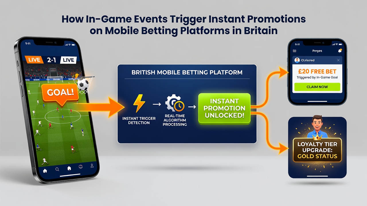 British bettor viewing an instant in-play promotion triggered by a live football event on a smartphone screen