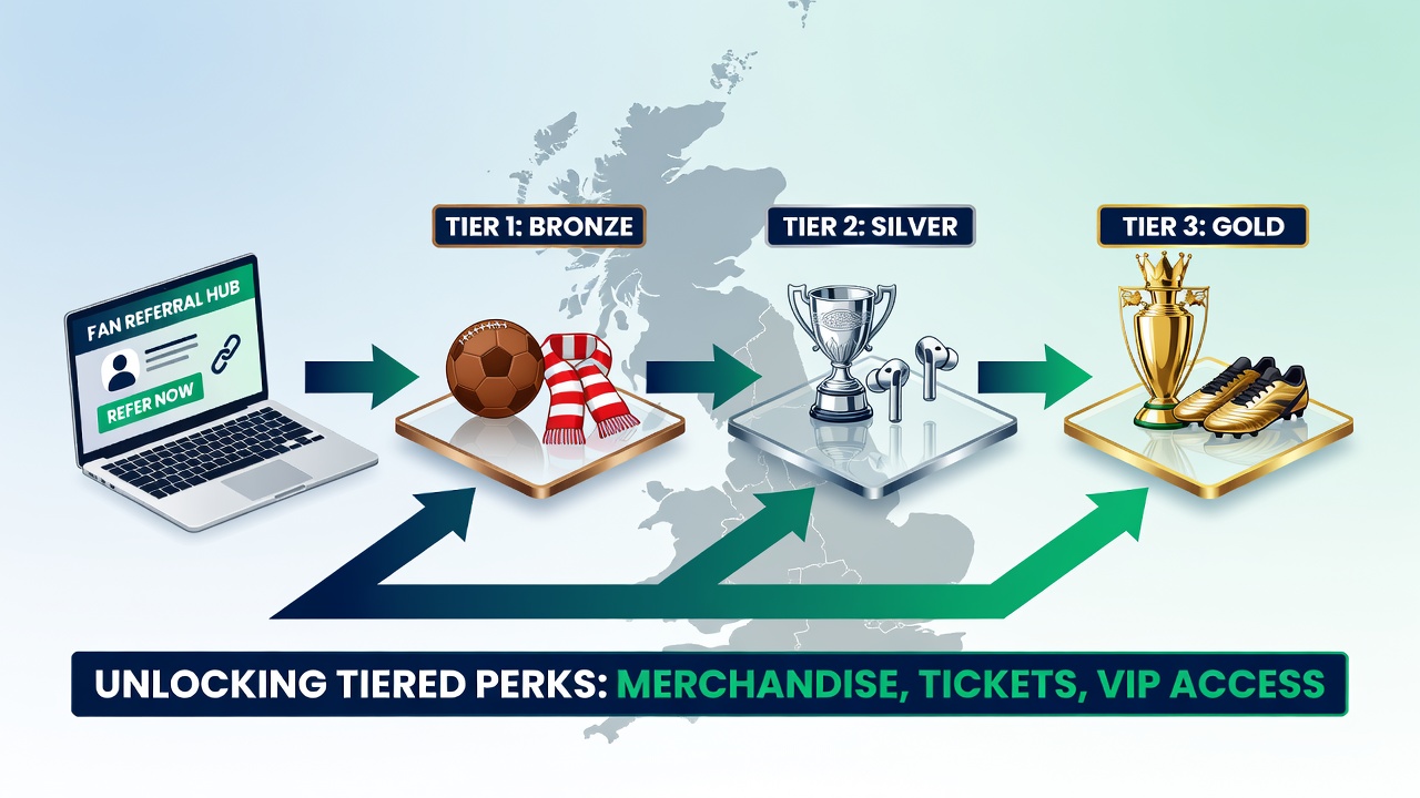Example of tier progression interface on a British football betting app highlighting referral-based rewards